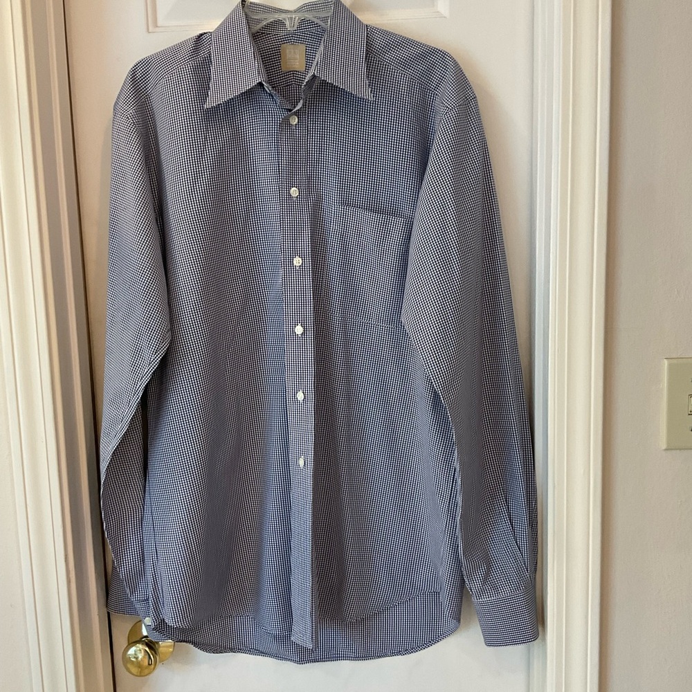 Ike Behar Navy Checkered Button Down Shirt, Cotton, Long Sleeve, Sz XL - Picture 4 of 8